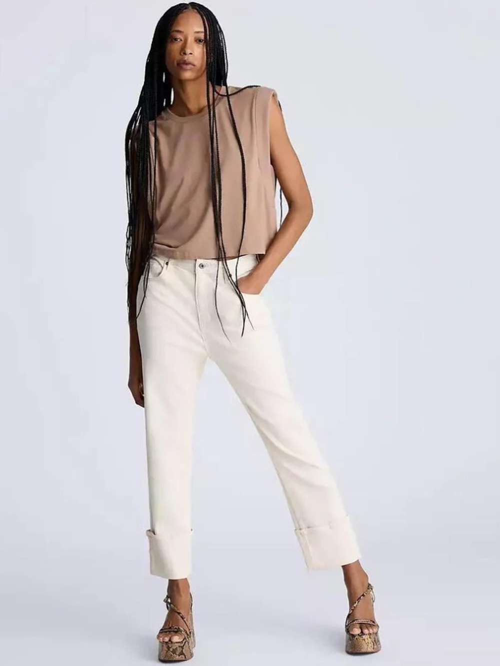 Kenneth Cole High Rise Cuffed Straight Jeans - Ecru, Women’s 4